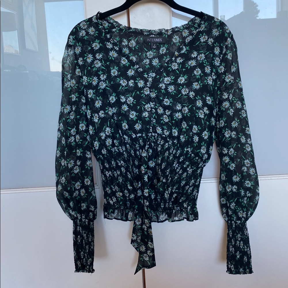 Intermix floral blouse, cinch waist